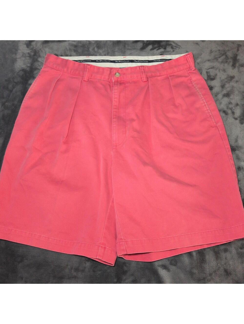 Polo Ralph Lauren Tyler Shorts Mens 34 Salmon Pink Pleated Chino Cotton Vintage